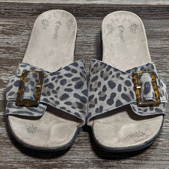 Therafit Women's Leopard Print Slip On Comfort Adjustable Sandal Size 9.5-10 - Picture 2 of 6